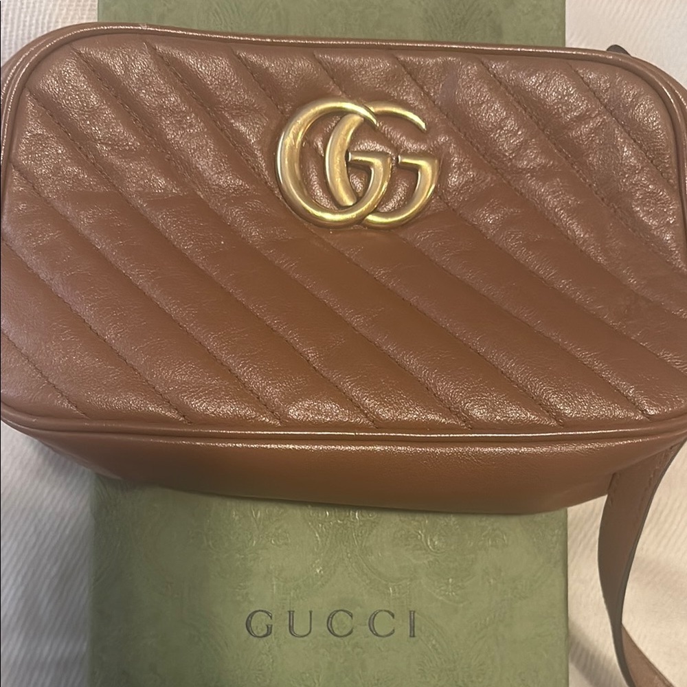 Gucci Brown Crossbody Bag with Quilted Leather and Gold GG Logo